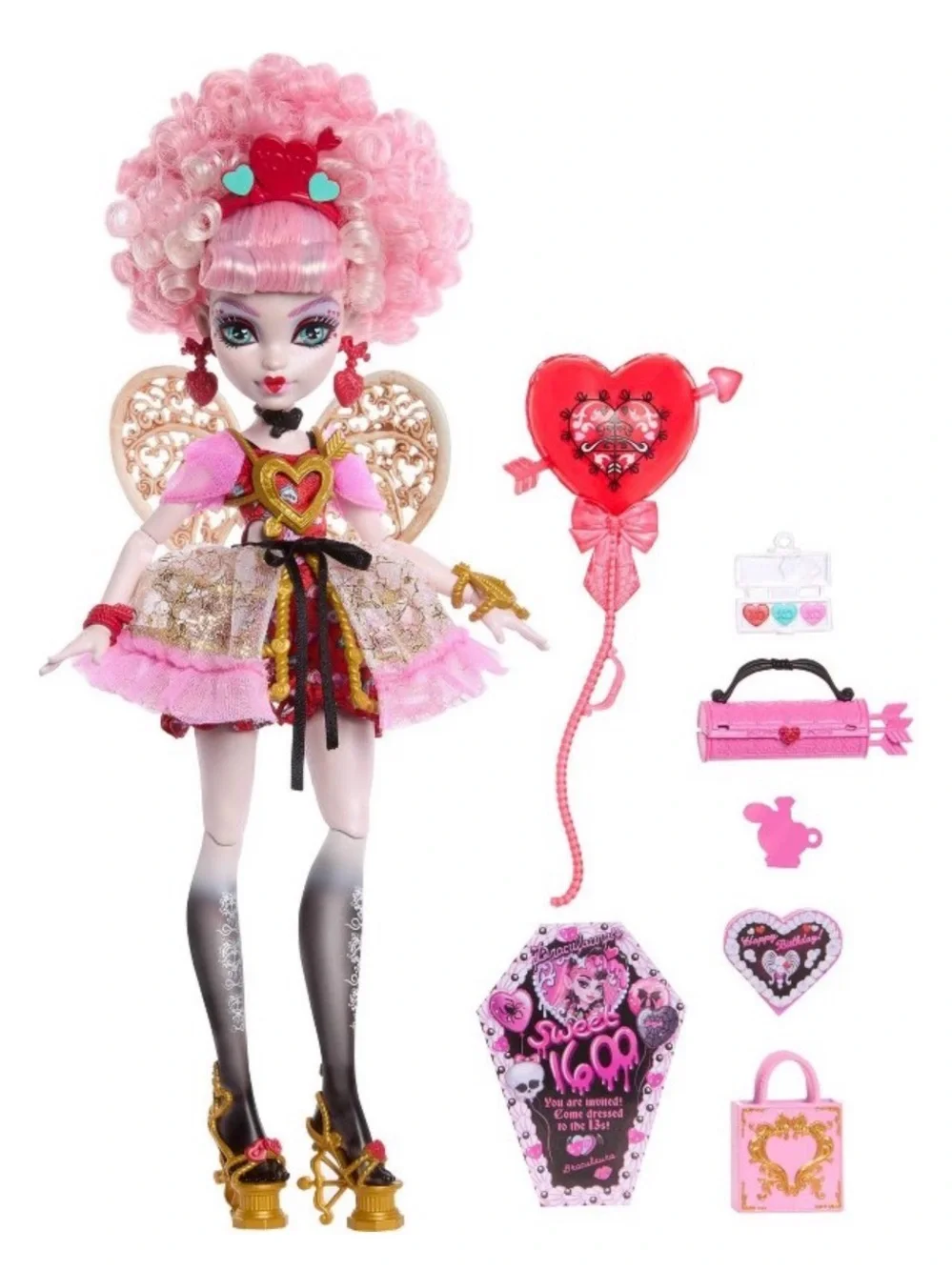 Monster High Scary Sweet Birthday Cupid Asteria Doll in Party Dress with Balloon